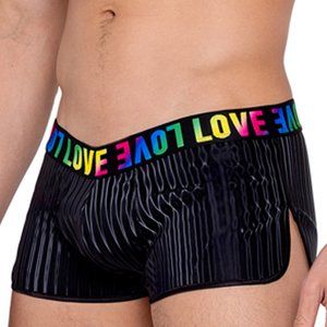 LOVE Print Runner Shorts with Rainbow Pride Elastic Waistband